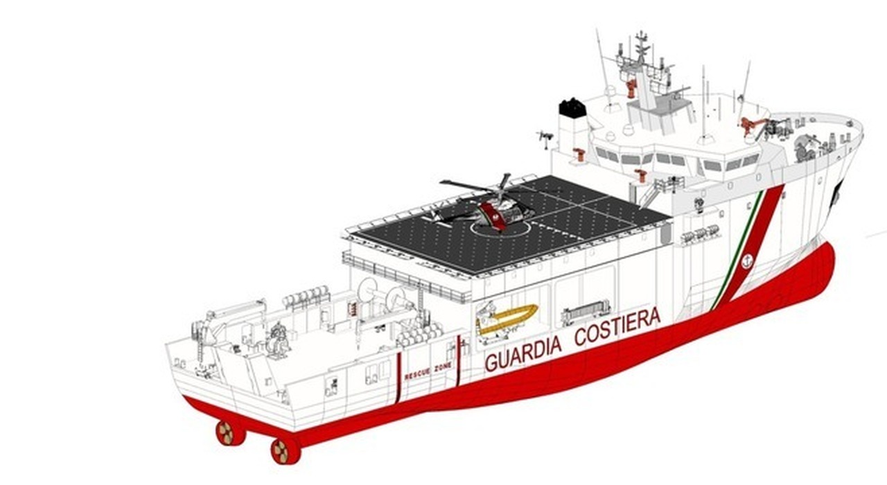 Il disegno della nuova nave multiruolo destinata alla Guardia Costiera Italiana costruita da Fincantieri
