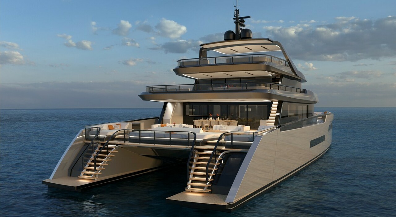 il concept del maxi catamarano a motore di Isa Yacht chiamato Zeffiro